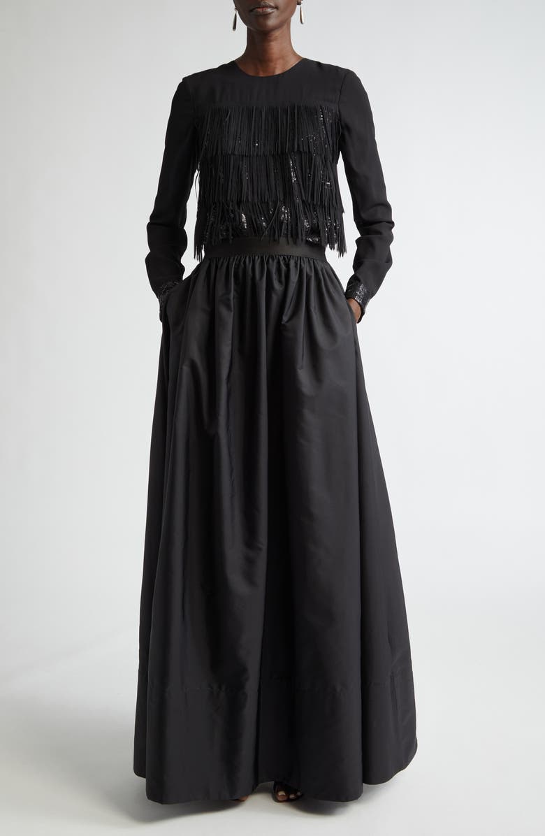 ST. JOHN Fringe & Sequin Top, Alternate, color, Black