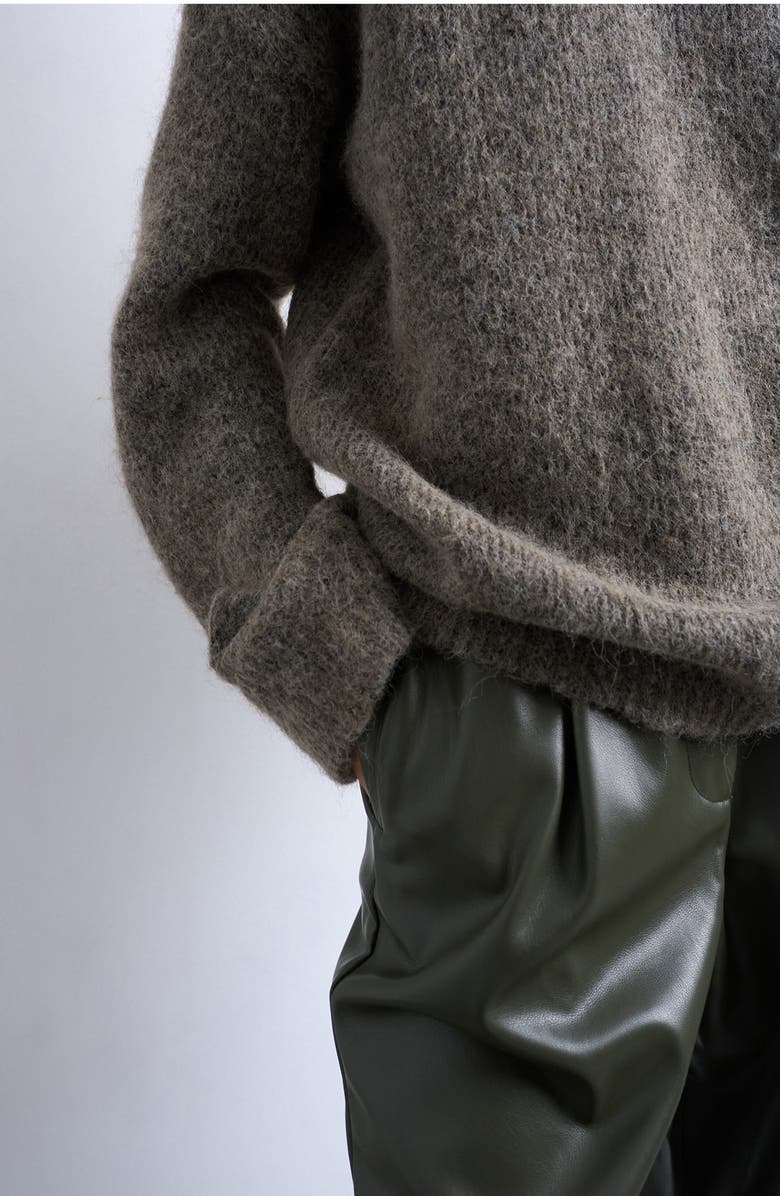 Topshop Fluffy Oversize Crewneck Sweater, Alternate, color, Brown