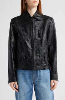 Bernardo Short Croc-Embossed Leather Jacket