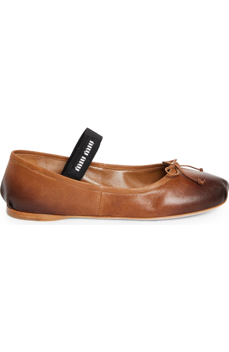 Miu Miu Ballerina Logo Band Flat, Alternate, color, Caramel