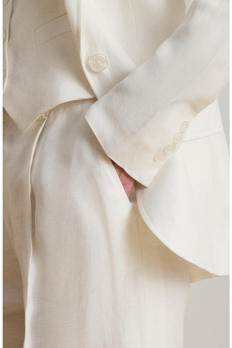 One-Button Linen Blend Blazer, Alternate, color, WHITE
