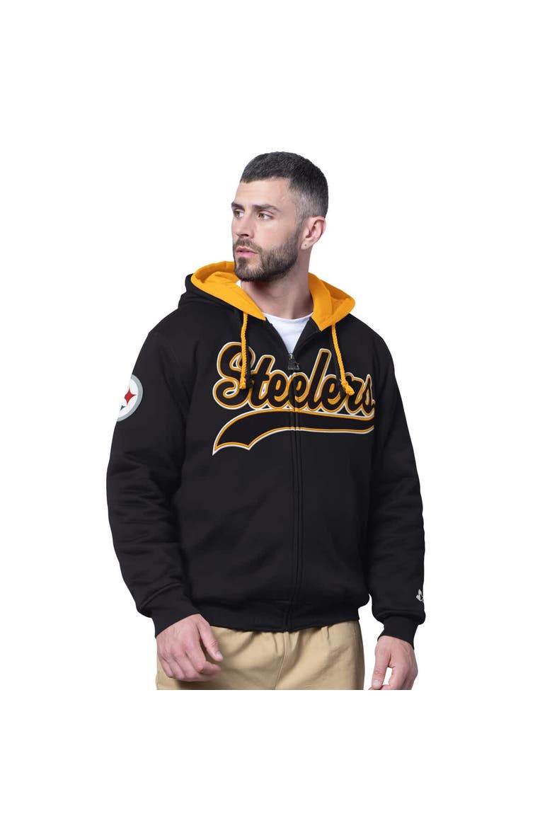 Men's Starter Black Pittsburgh Steelers Big Shot Full-Zip Double Hoodie, Main, color, Black