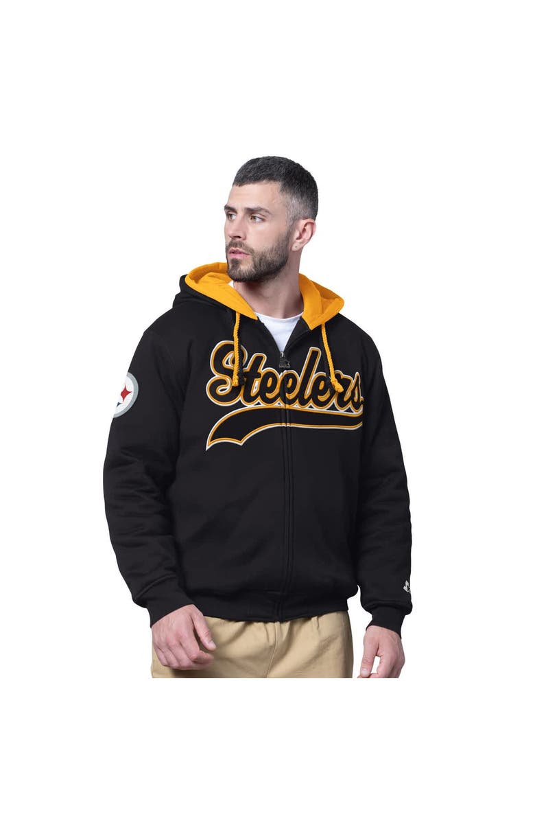 STARTER Men's Starter Black Pittsburgh Steelers Big Shot Full-Zip Double Hoodie, Main, color, Black