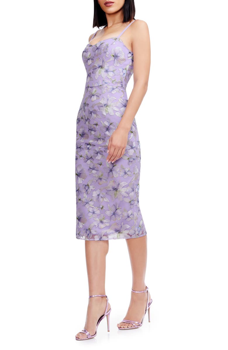 Dress the Population Blakely Floral Embroidery Midi Dress, Alternate, color, Wisteria Multi