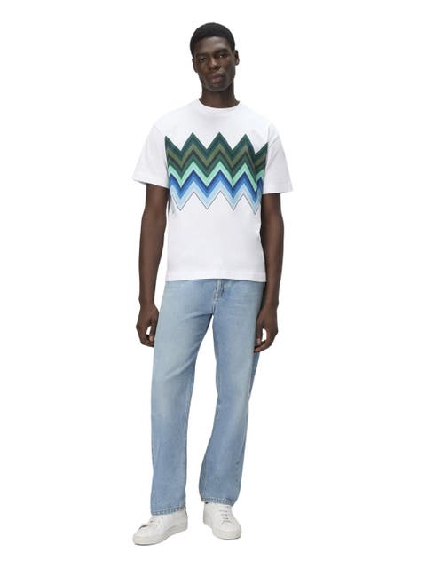 Cotton Crewneck T-shirt With Macro Zigzag Print