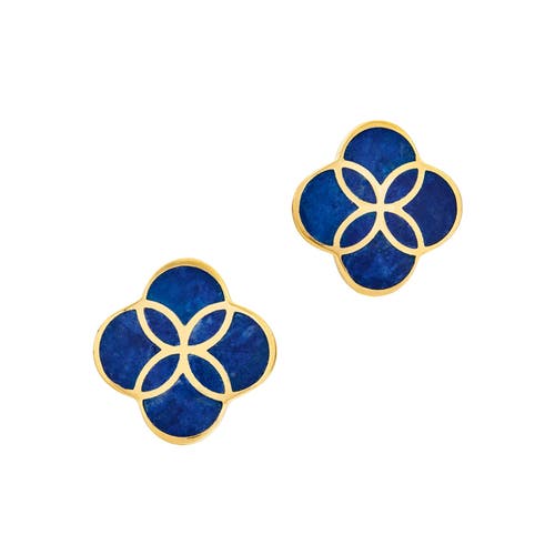 Jan Leslie Petal Gemstone With 18k Gold Overlay Sterling Stud Earring In Blue