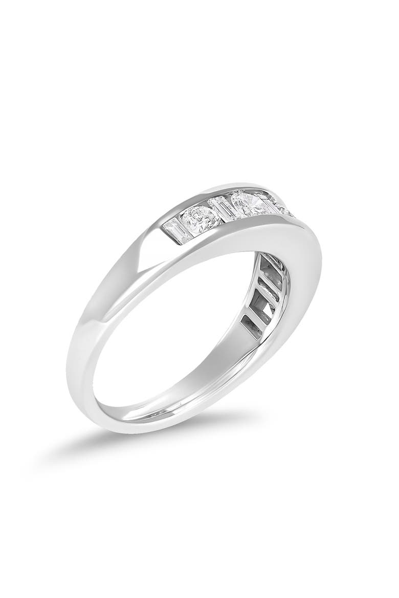 14K White Gold Alternating 1.0 Cttw Round and Baguette Diamond Channel Band Ring, Alternate, color, White Gold