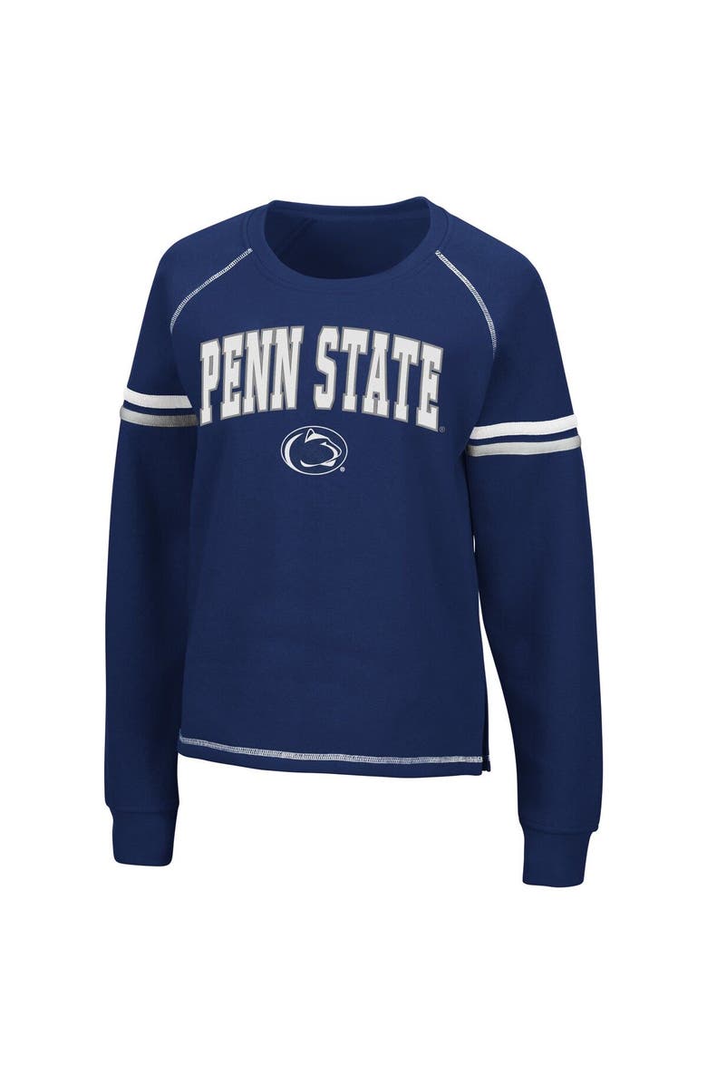 COLOSSEUM Women's Colosseum Navy Penn State Nittany Lions Sweep Pass Sleeve Stripe Raglan Pullover Sweatshirt, Alternate, color, 
