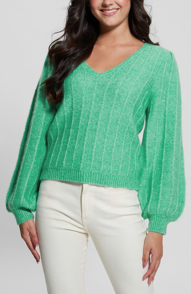 GUESS Madeline Pointelle Detail Sweater, Main, color, Sea Glass Green