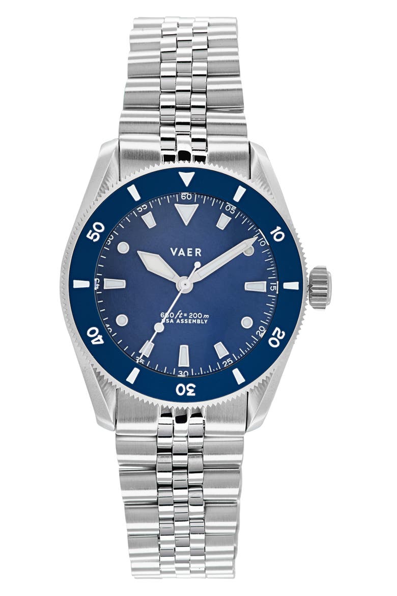 D4 Meridian Black Solar Dive Watch, 38mm, Alternate, color, NAVY/BRACELET