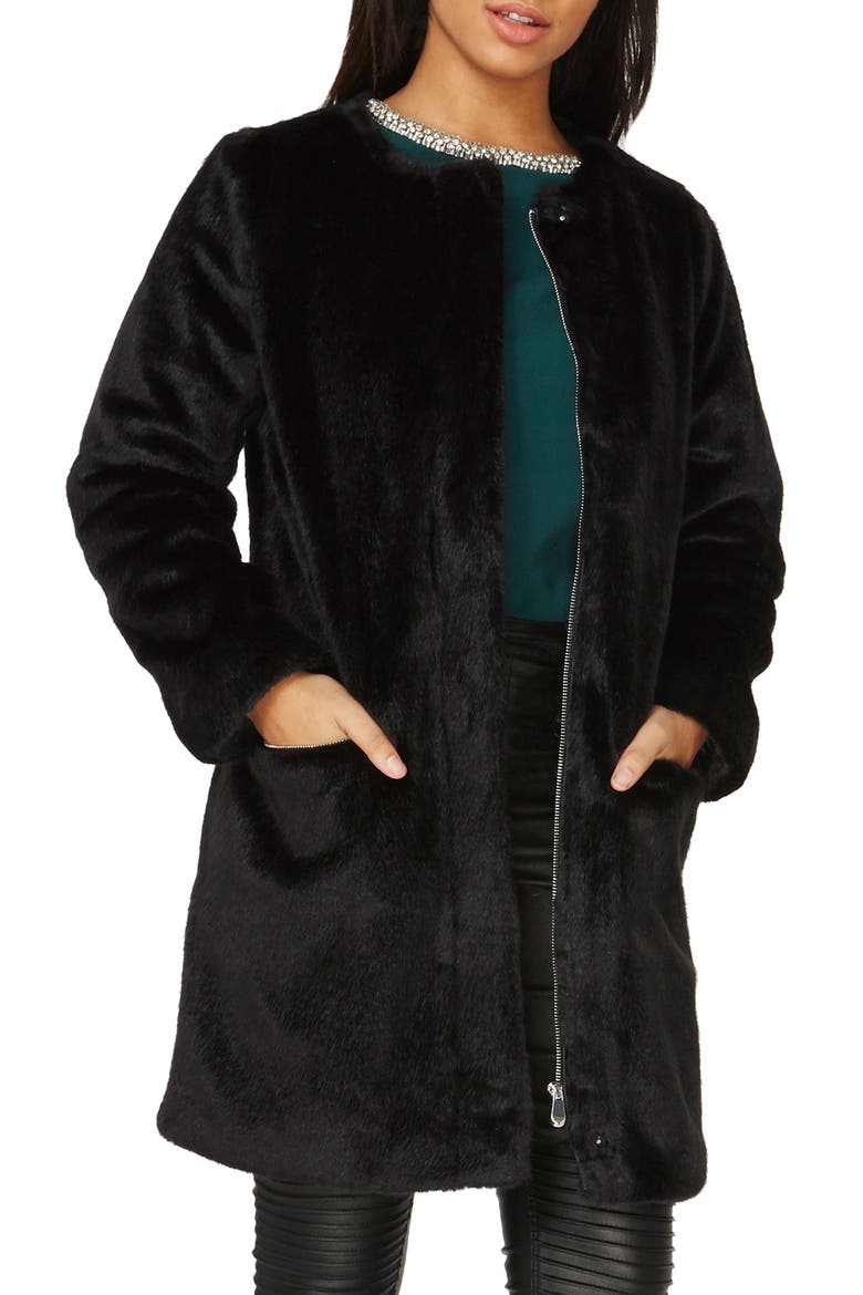 Faux Fur Coat, Main, color, BLACK