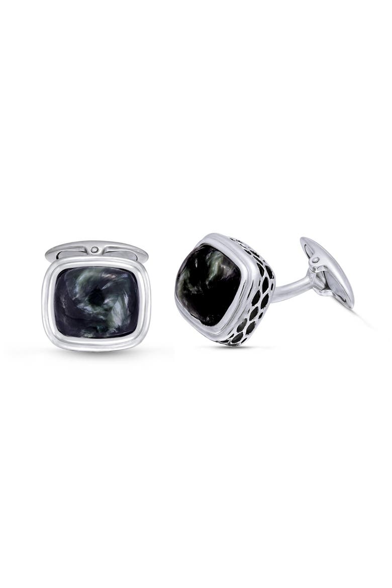 Seraphinite Sterling Silver Men Cufflinks, Alternate, color, Silver