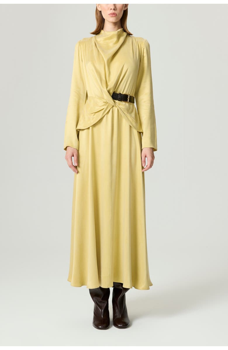Nocturne Draped Belted Long-Sleeve Maxi Dress, Main, color, Yellow