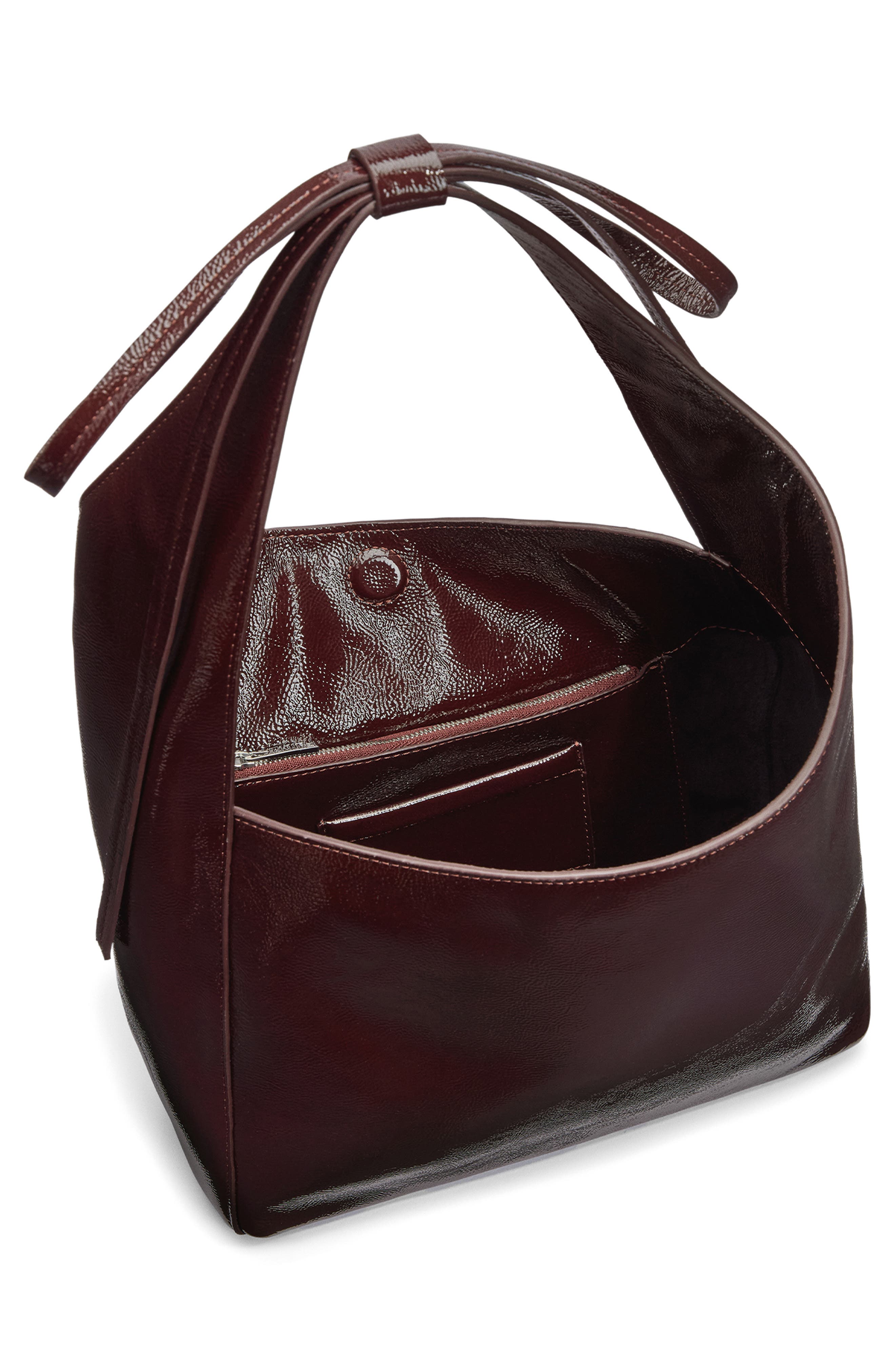 Reformation Small Vittoria Leather Tote, Alternate, color, Rum Raisin Crinkle Patent