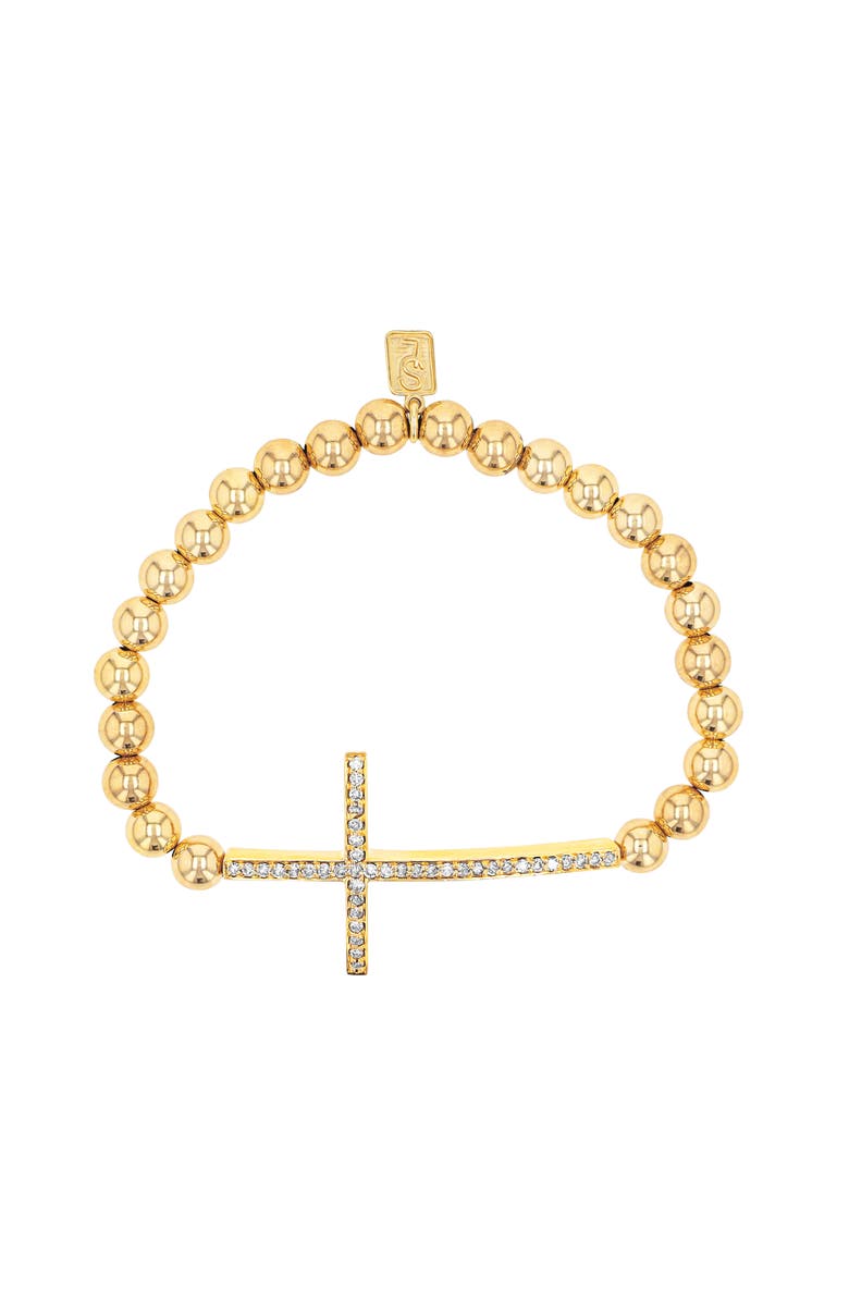 Sheryl Lowe YG Diamond Cross on Bali Bead, Alternate, color, 14Kt Yellow Gold