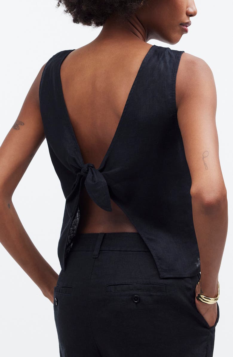 Madewell Tie Back Scoopneck Linen Tank, Alternate, color,