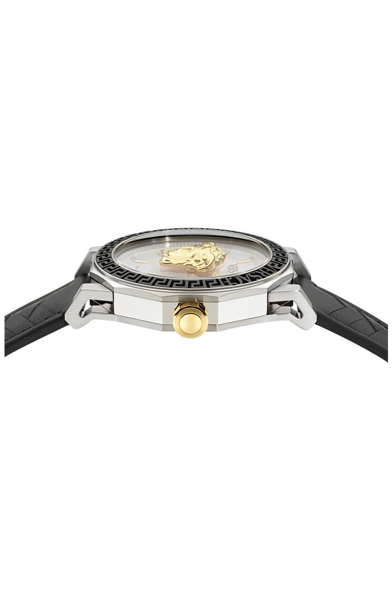 Medusa Deco Leather Strap Watch, 43mm, Alternate, color, STAINLESS STEEL