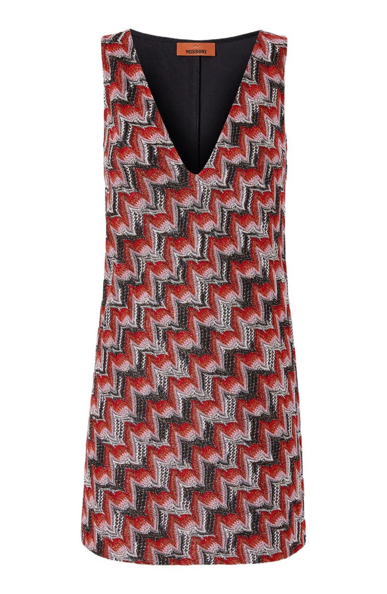 Missoni Mini Dress With V-neck And Embroidered Lace, Alternate, color, Black & Red