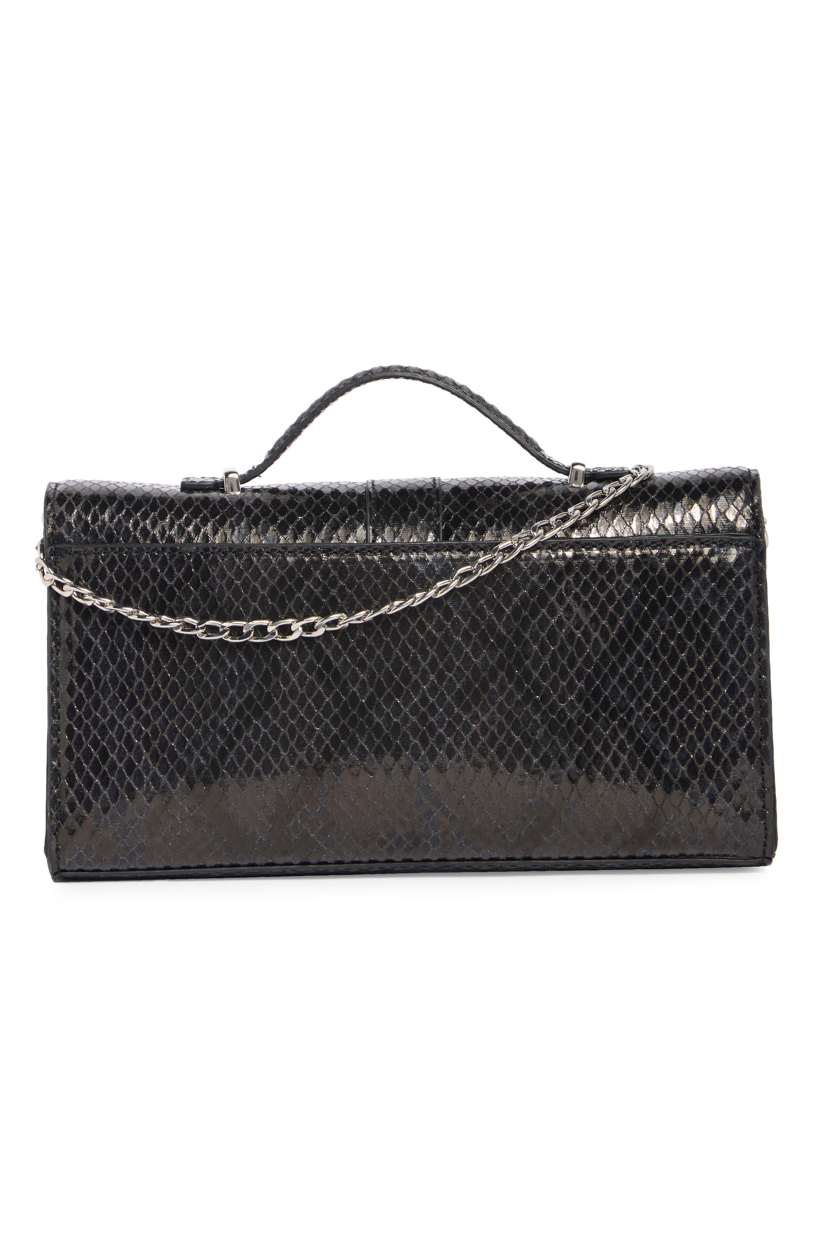 Double Bar Faux Snakeskin Shoulder Clutch, Alternate, color, BLACK SNAKE