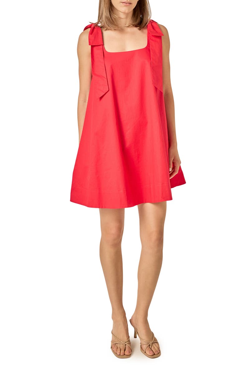Bow Shoulder Sleeveless Cotton Minidress, Main, color, RED