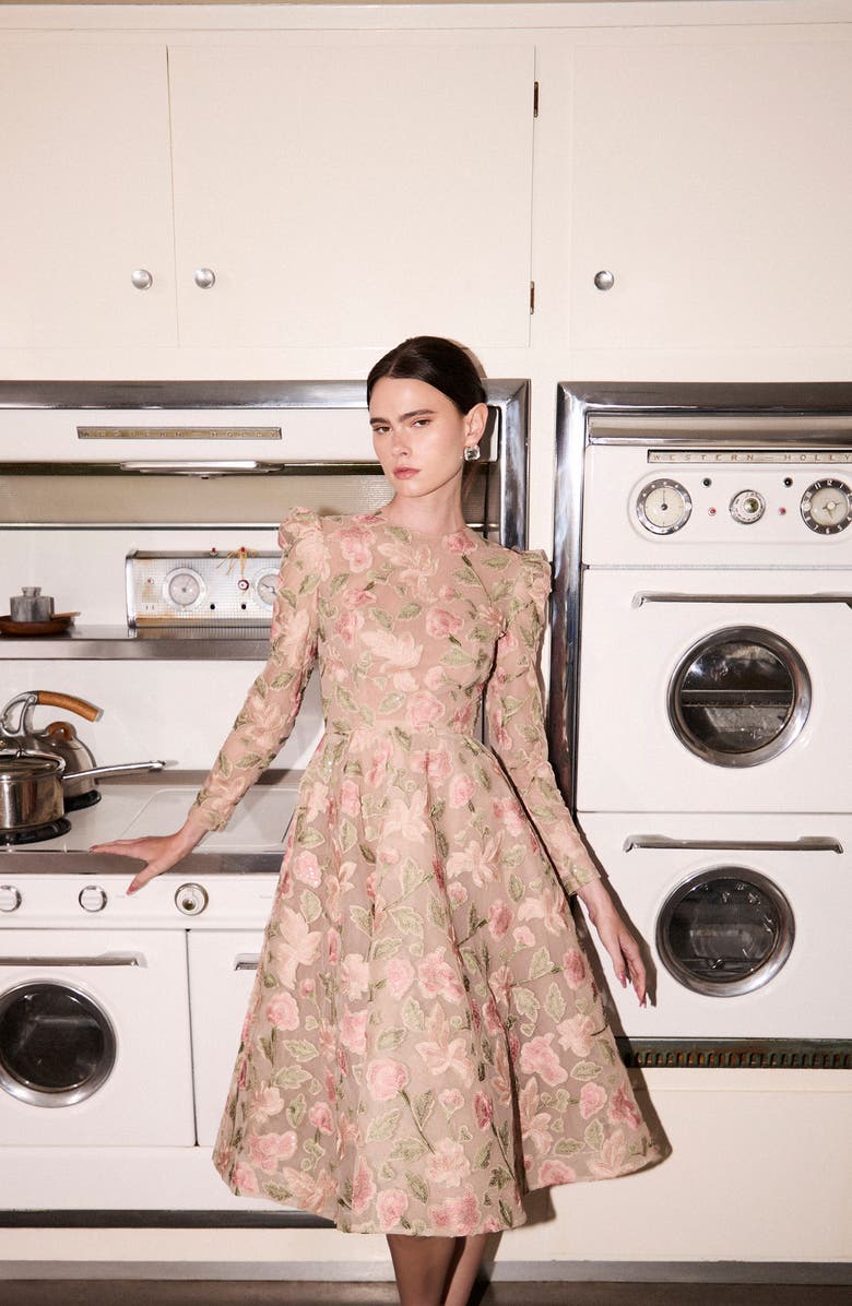 HELSI Anastasia Sequin Floral Fit & Flare Cocktail Dress, Alternate, color, Rose/ Green Floral