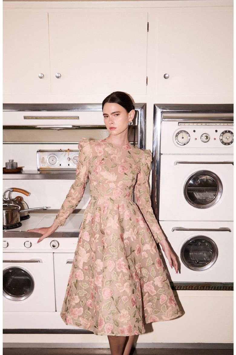 floral fit and flare cocktail dress Floral Embroidered Appliqu Illusion Yoke Fit & Flare Cocktail Dress (Women)