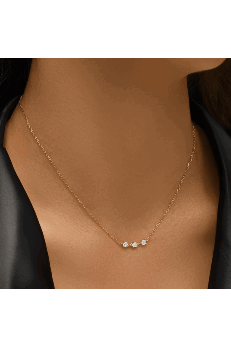 Adora Delicate Necklace with Three Round Cut Cubic Zirconia Stones, Alternate, color, Gold