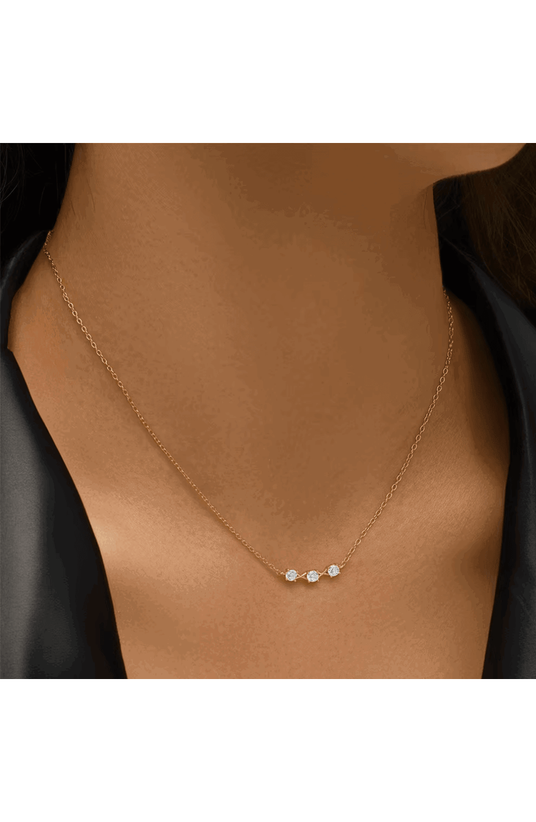 Hollywood Sensation Adora Delicate Necklace with Three Round Cut Cubic Zirconia Stones, Alternate, color, Gold