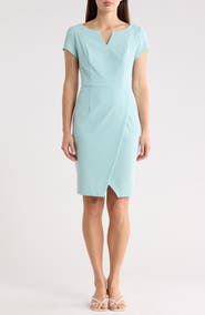 Connected Apparel Notched Neck Crepe Sheath Dress