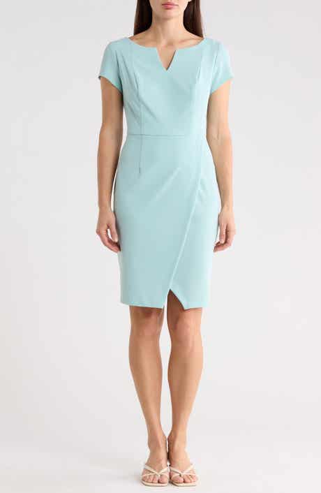 Connected Apparel Notched Neck Crepe Sheath Dress