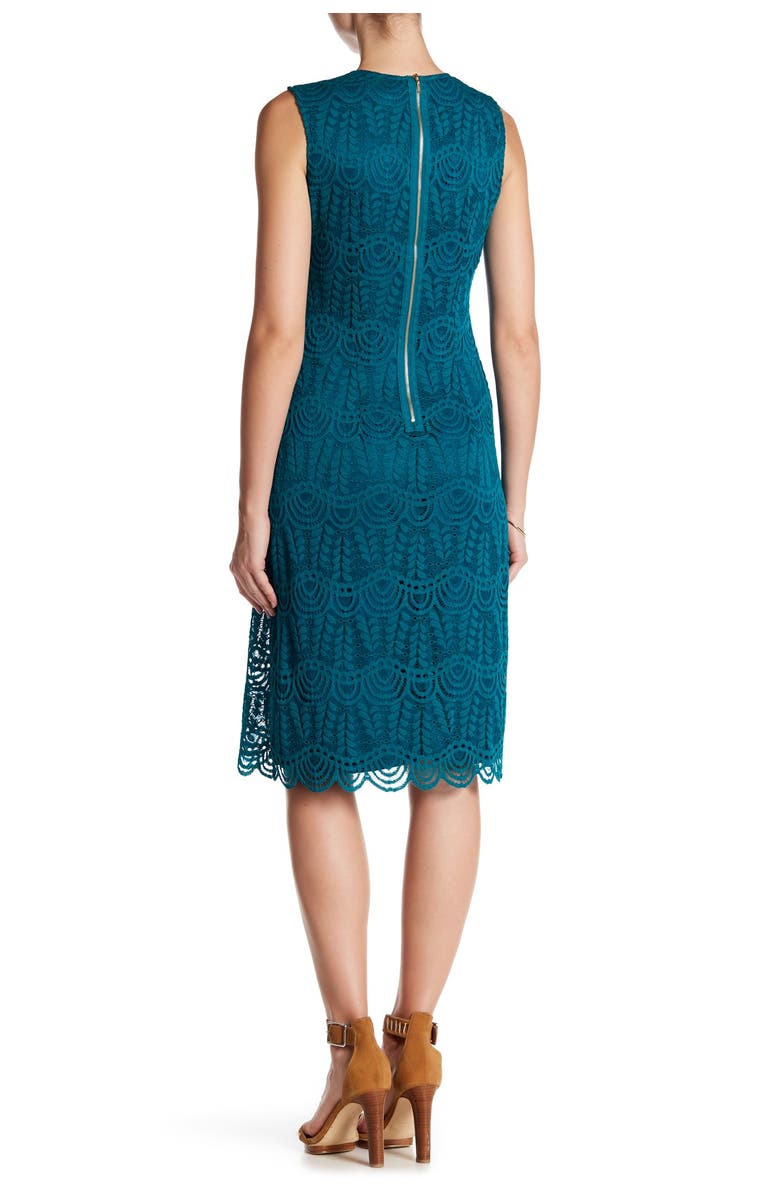 Sharagano Sleeveless Scalloped Lace Dress, Alternate, color, 
