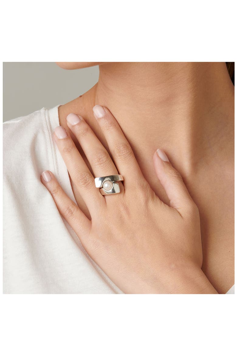 Poles Apart Imitation Pearl Ring, Alternate, color, SILVER