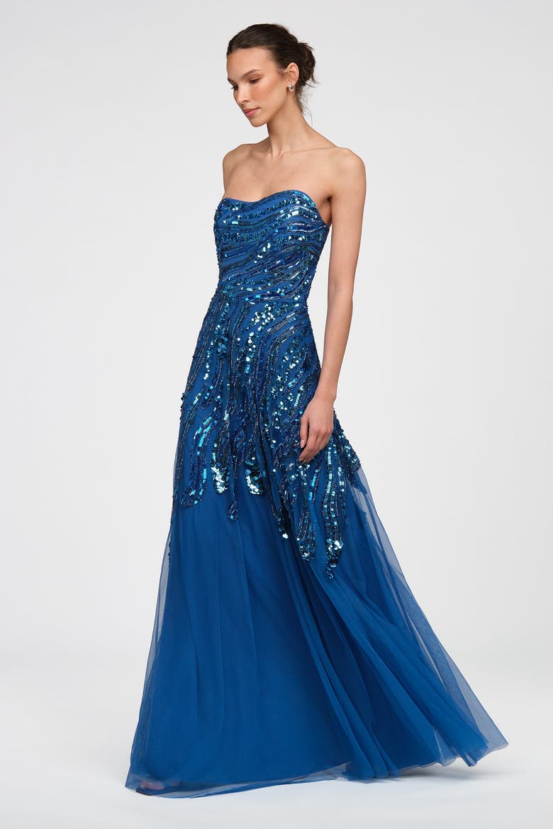 Ariella Hand Beaded Gown, Alternate, color, Sapphire Eclipse