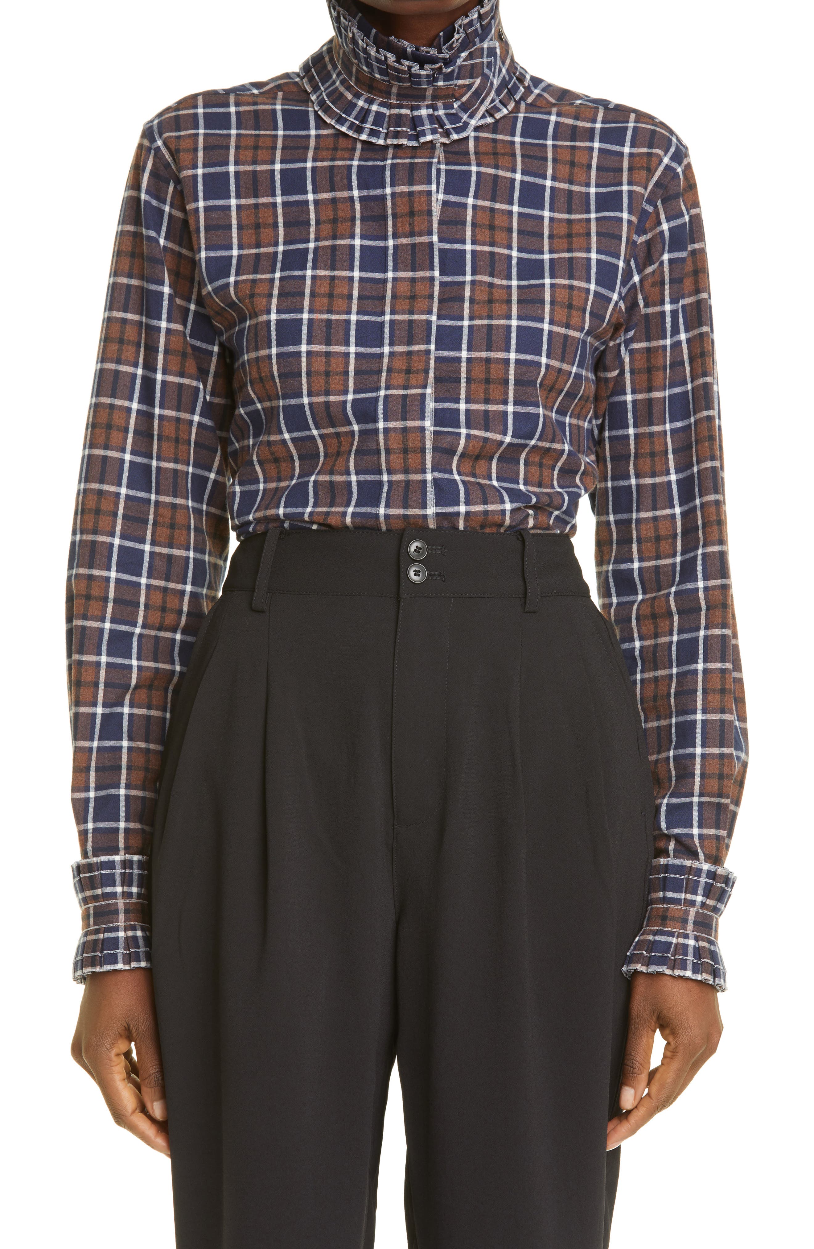 Victoria Beckham Plaid Removable Ruffle Collar Shirt (Women ...