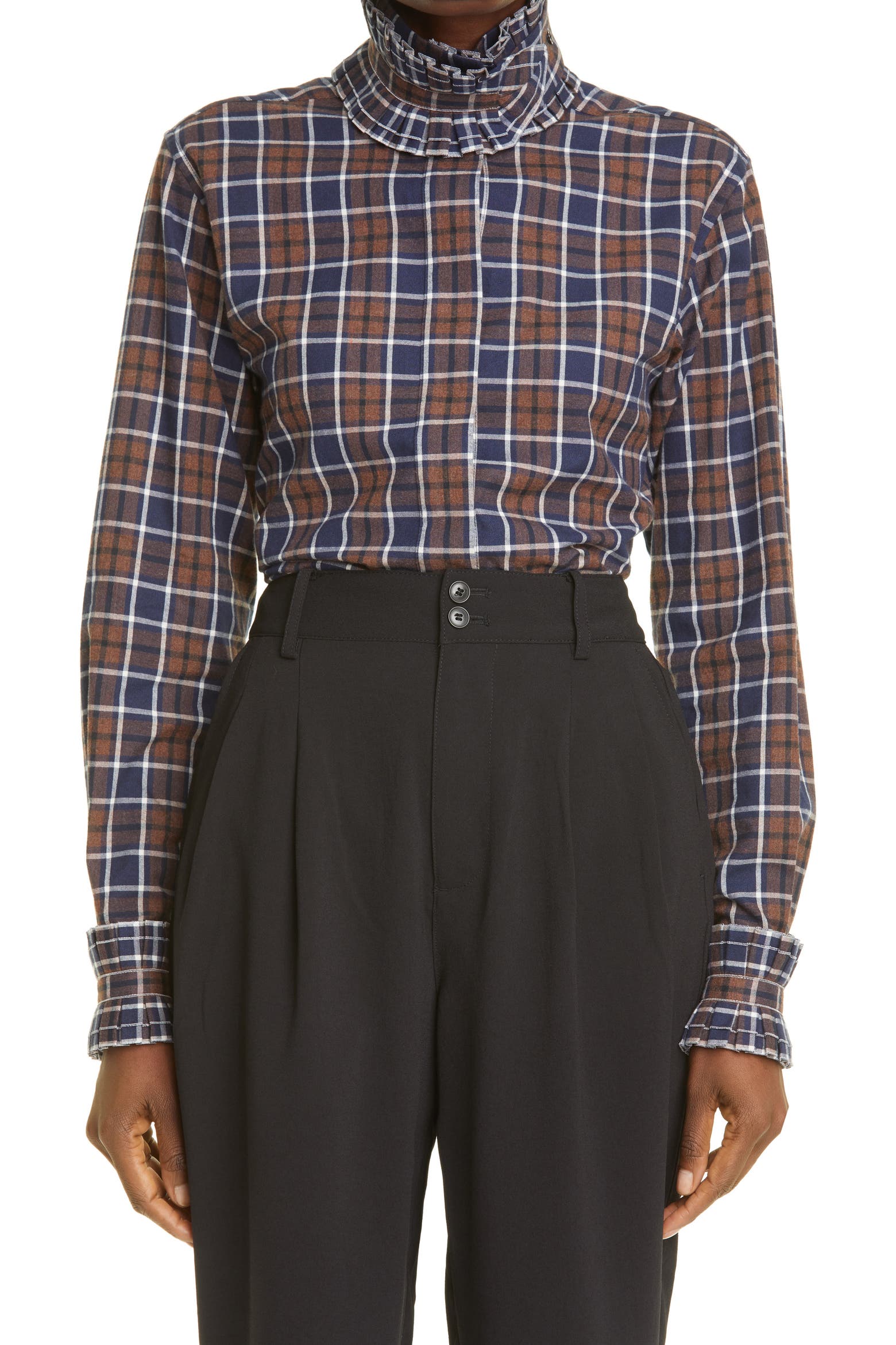 Removable Racking Labeling Victoria Beckham Plaid Removable Ruffle Collar Shirt (Women ...