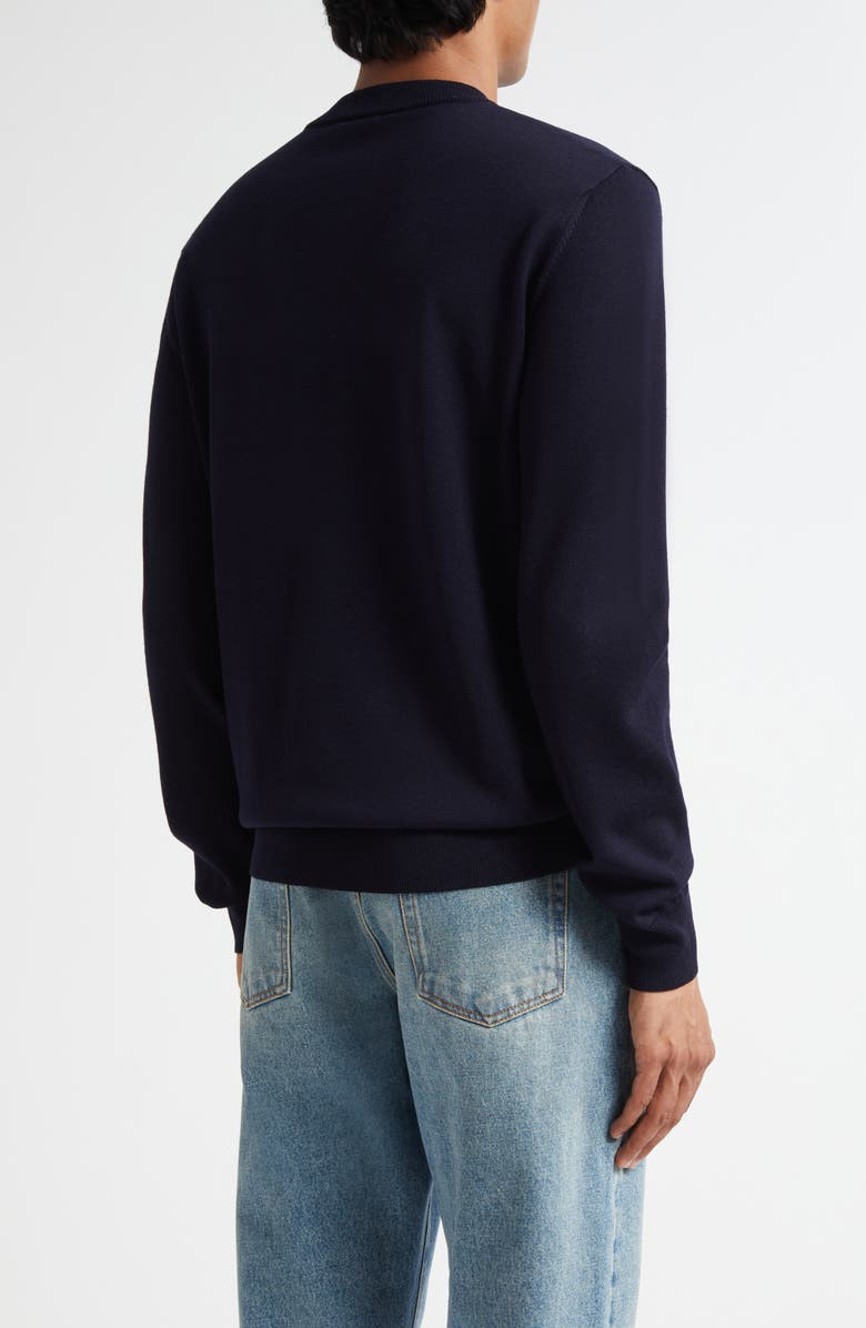 Balmain Stamp Logo Jacquard Merino Wool Sweater, Alternate, color, Navy/ White