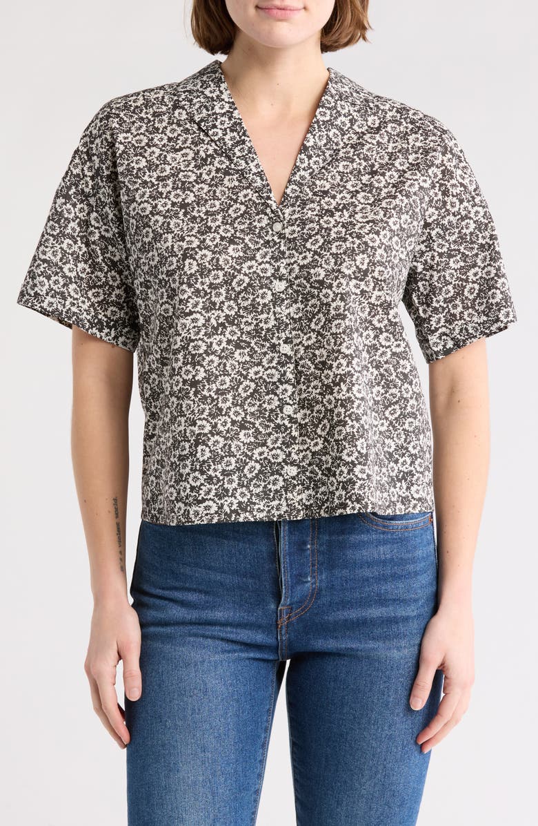 Melrose and Market Camp Shirt, Main, color, Black- Ivory Sketch Blossom