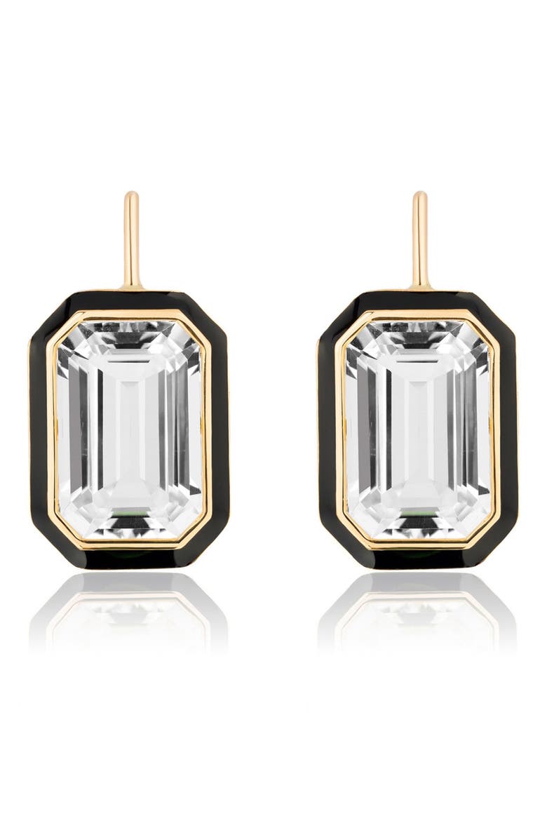 Queen Emerald Cut Earrings, Main, color, BLACK / CLEAR