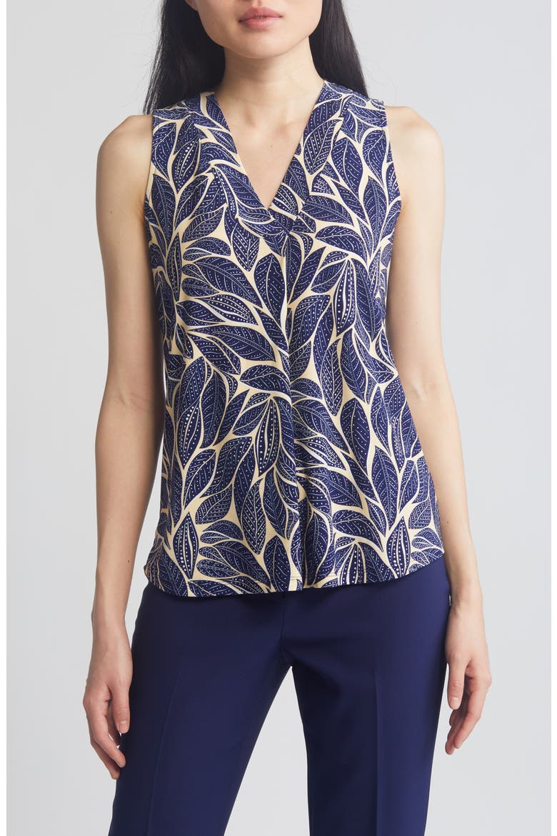 Print Sleeveless Top, Main, color, GOLDEN STRAW/BLUE