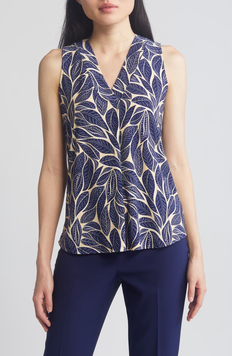 Anne Klein Print Sleeveless Top, Main, color, Golden Straw/Blue