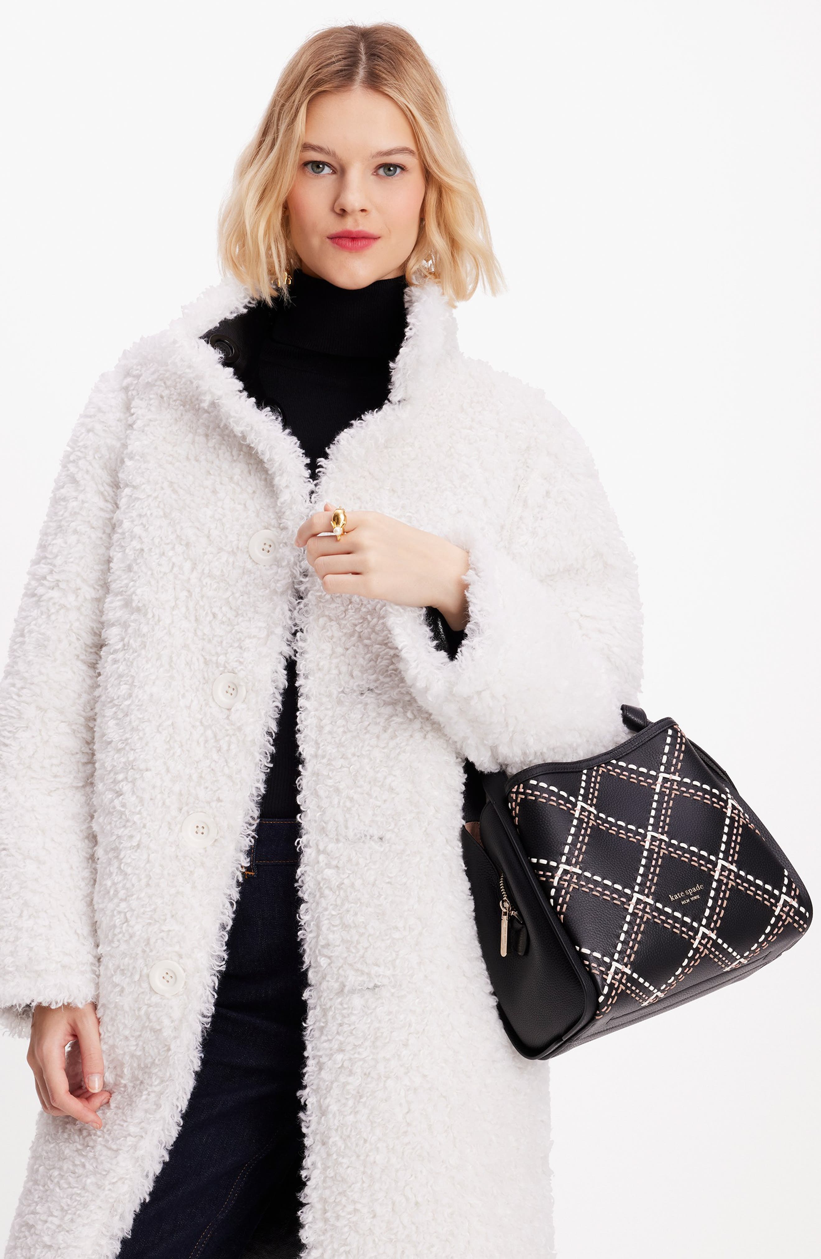 Kate Spade New York medium plaid stitch leather tote, Alternate, color, 