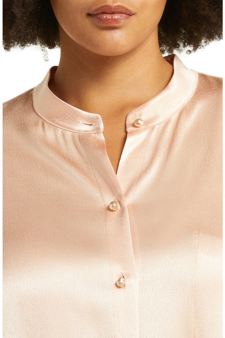 Relaxed Band Collar Button-Up Shirt, Alternate, color, PEACH OPAL