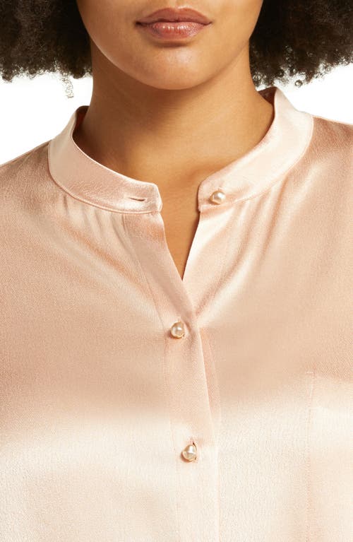 Vince Relaxed Band Collar Button-up Shirt In Pink