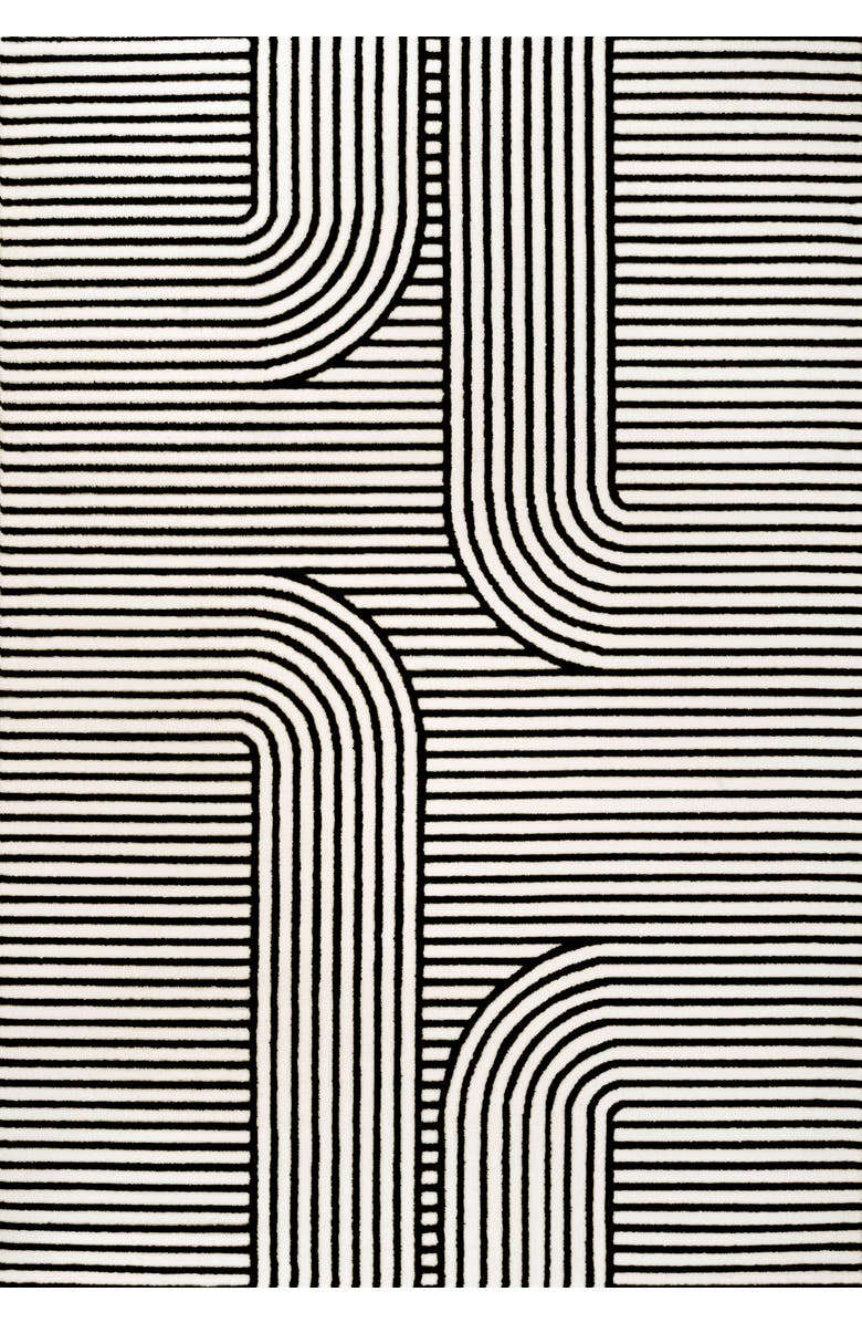 JONATHAN Y Anders High-Low MidCentury Modern Arch Stripe Two-Tone Indoor/Outdoor Area Rug, Main, color, Black/White