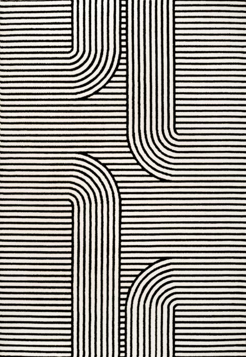 Anders High-Low MidCentury Modern Arch Stripe Two-Tone Indoor/Outdoor Area Rug