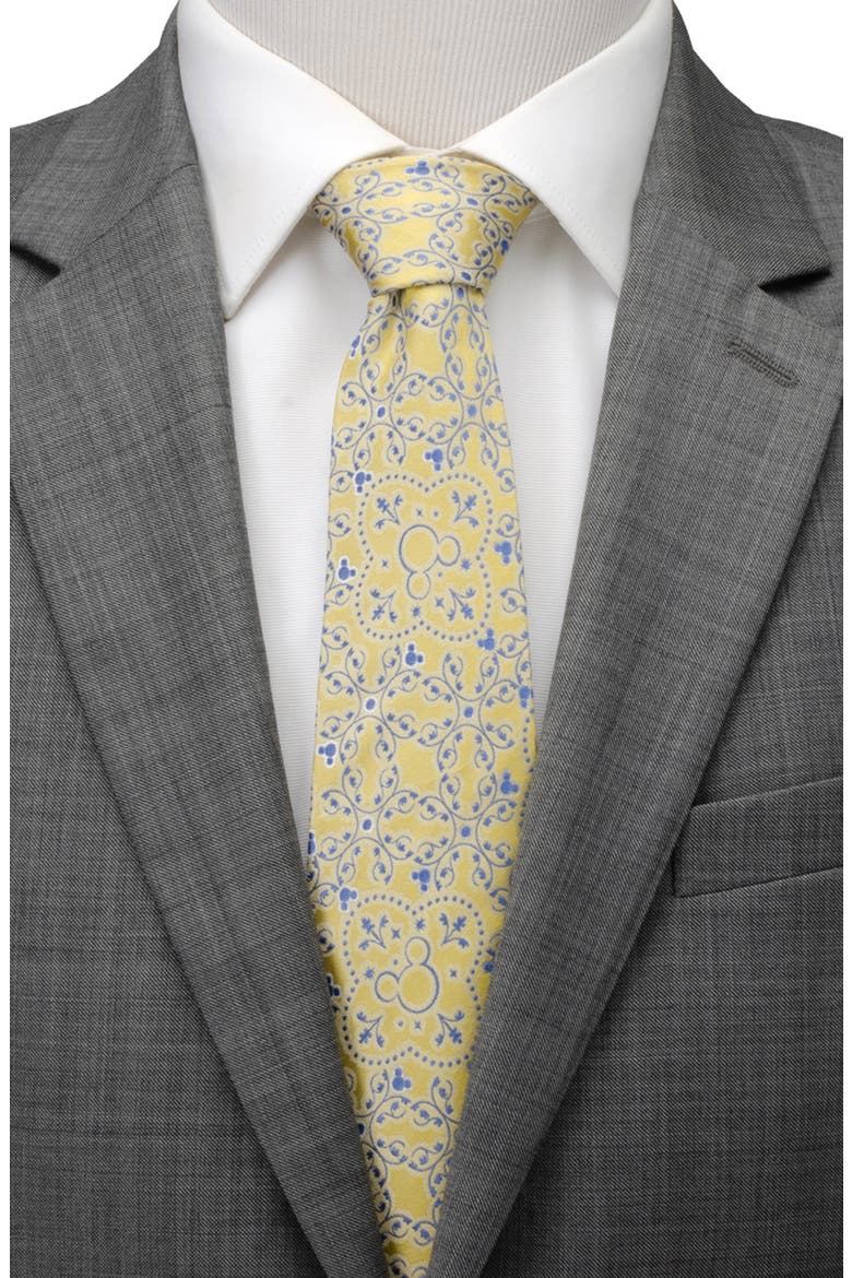 x Disney Mickey Floral Silk Tie, Alternate, color, YELLOW