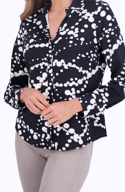 FOXCROFT FOXCROFT MARY DOT PRINT JERSEY BUTTON-UP SHIRT 