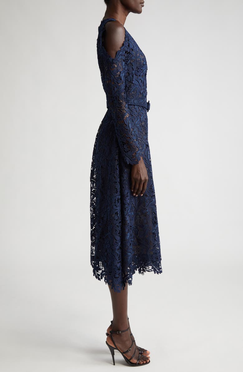 Oscar de la Renta Belted Cold Shoulder Guipure Lace Dress, Alternate, color,