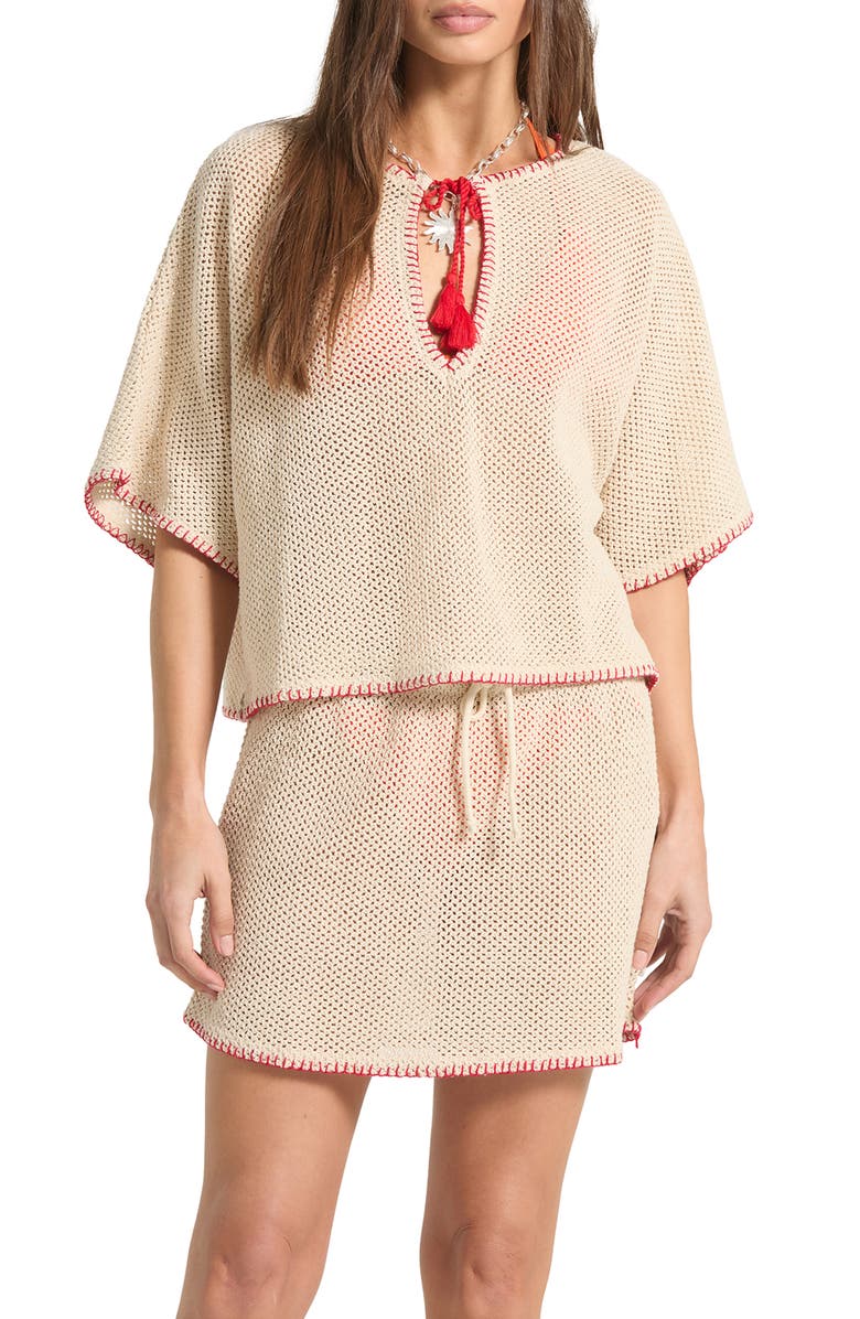 Brixton Mesh Knit Cover-Up Top, Main, color, Timeless Taupe