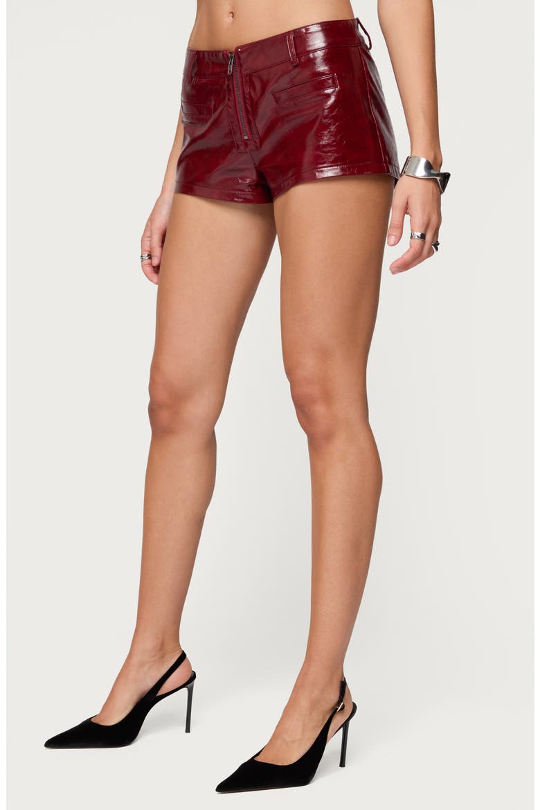 Mcrae Zip-Up Faux Leather Micro Shorts, Main, color, BURGUNDY
